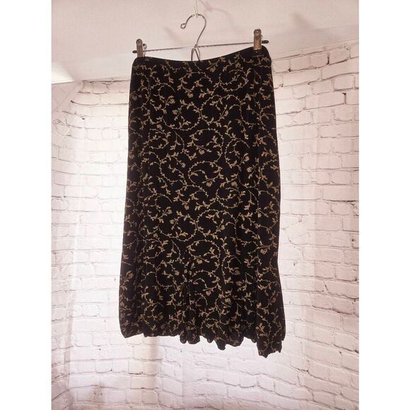 Briggs New York Womens Size 1X Black/Beige Floral Stretch Flare Skirt - Picture 2 of 6
